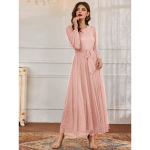 Mesh Bishop Sleeve Belted Maxi Dress